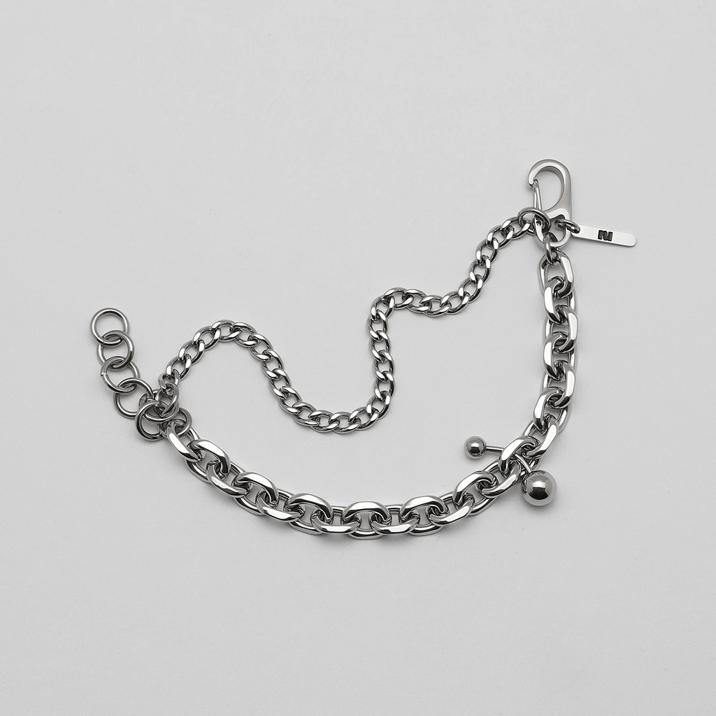 Armband stål, dubbelkedja med kulor, berlock - 16+4 cm