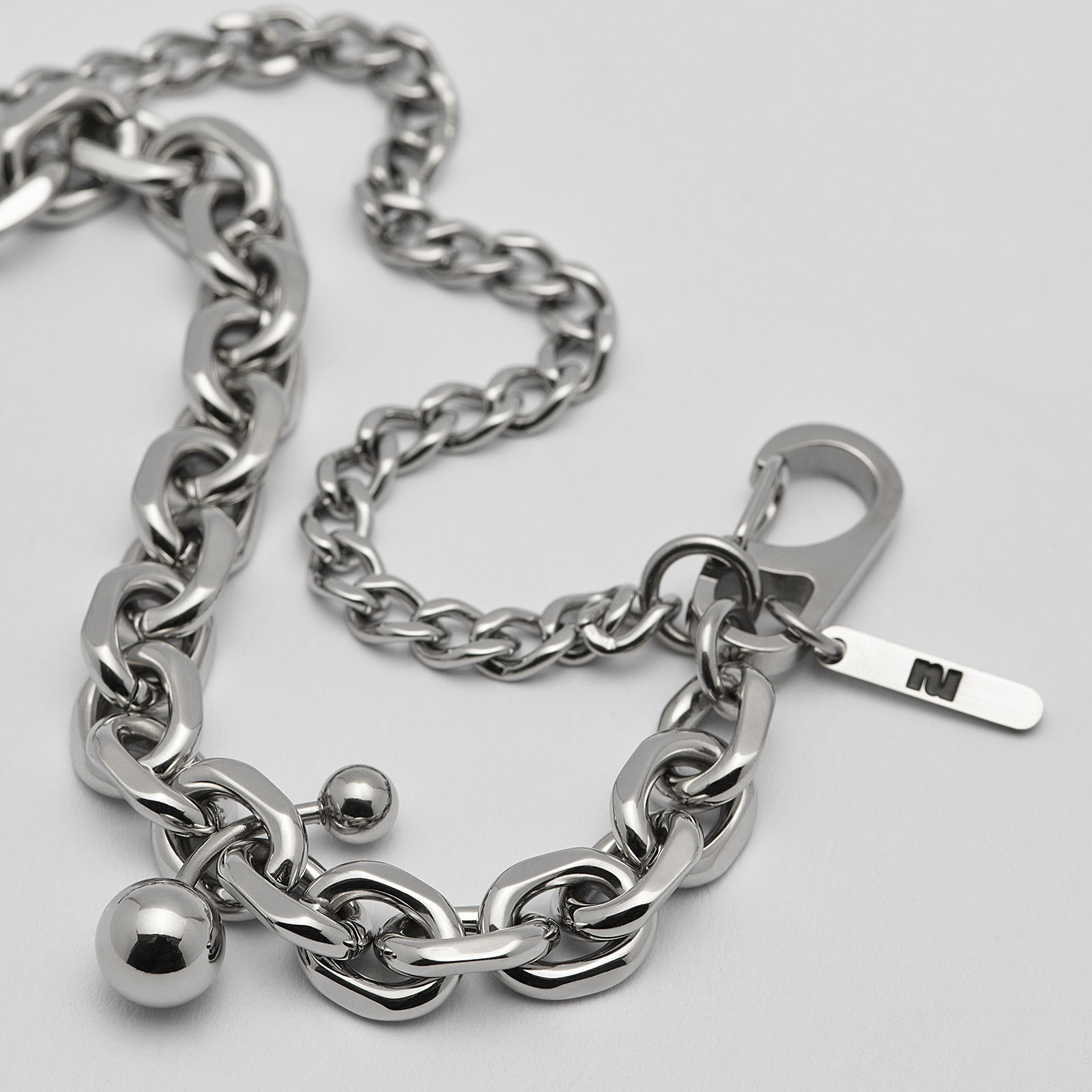 Armband stål, dubbelkedja med kulor, berlock - 16+4 cm