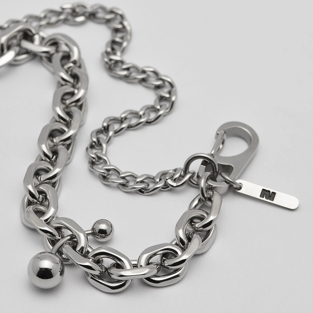Armband stål, dubbelkedja med kulor, berlock - 16+4 cm