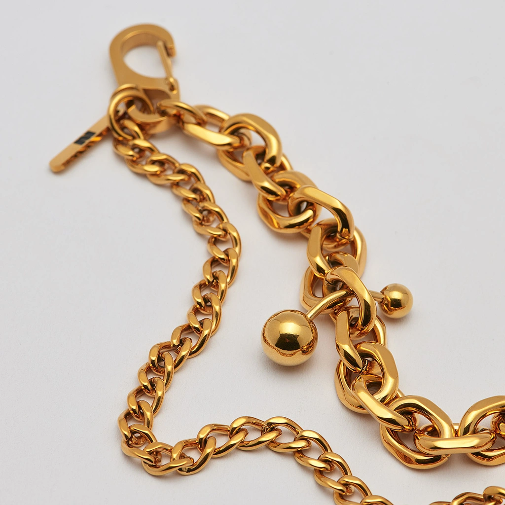 Armband guldpläterat stål, dubbelkedja med kulor - 16+4 cm