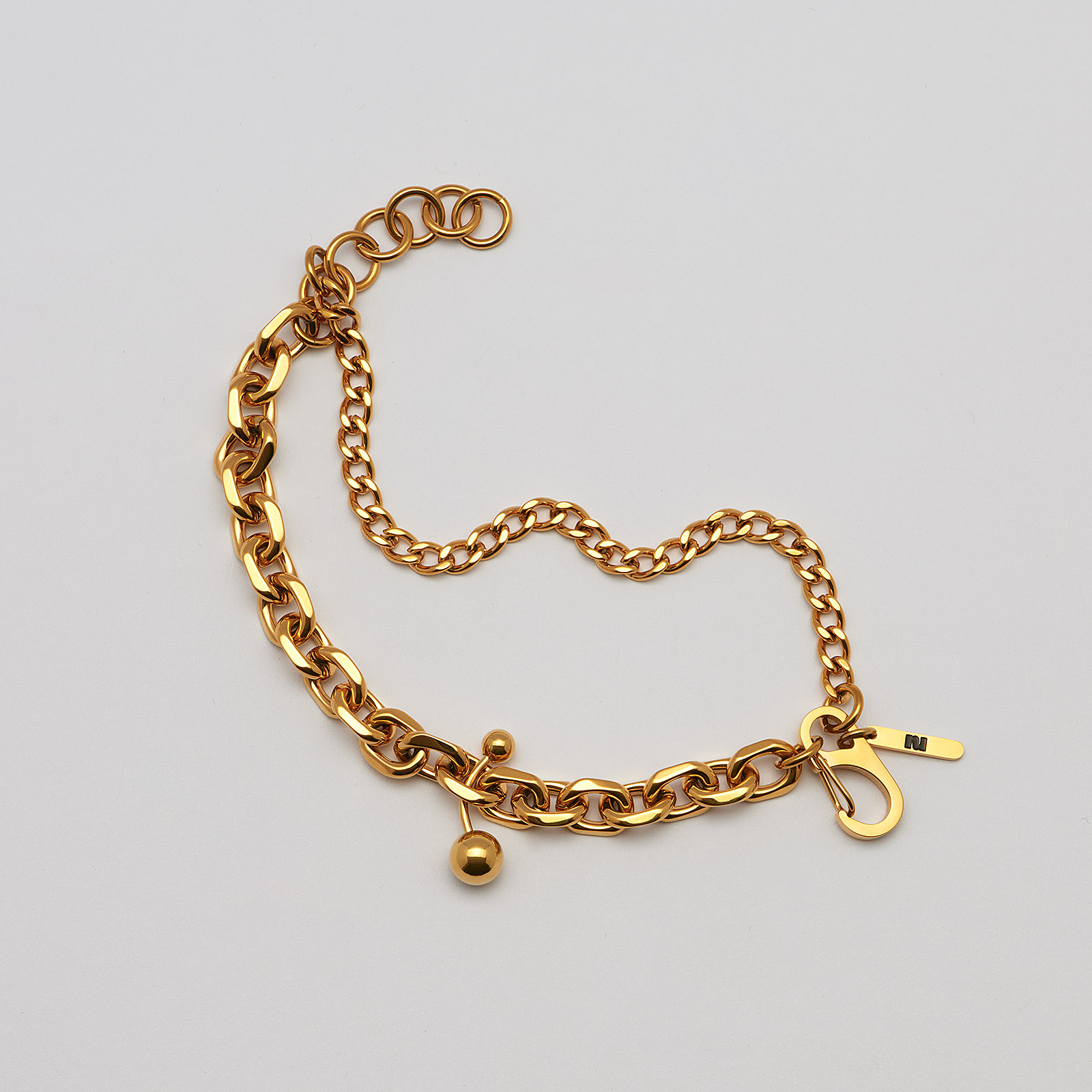 Armband guldpläterat stål, dubbelkedja med kulor - 16+4 cm