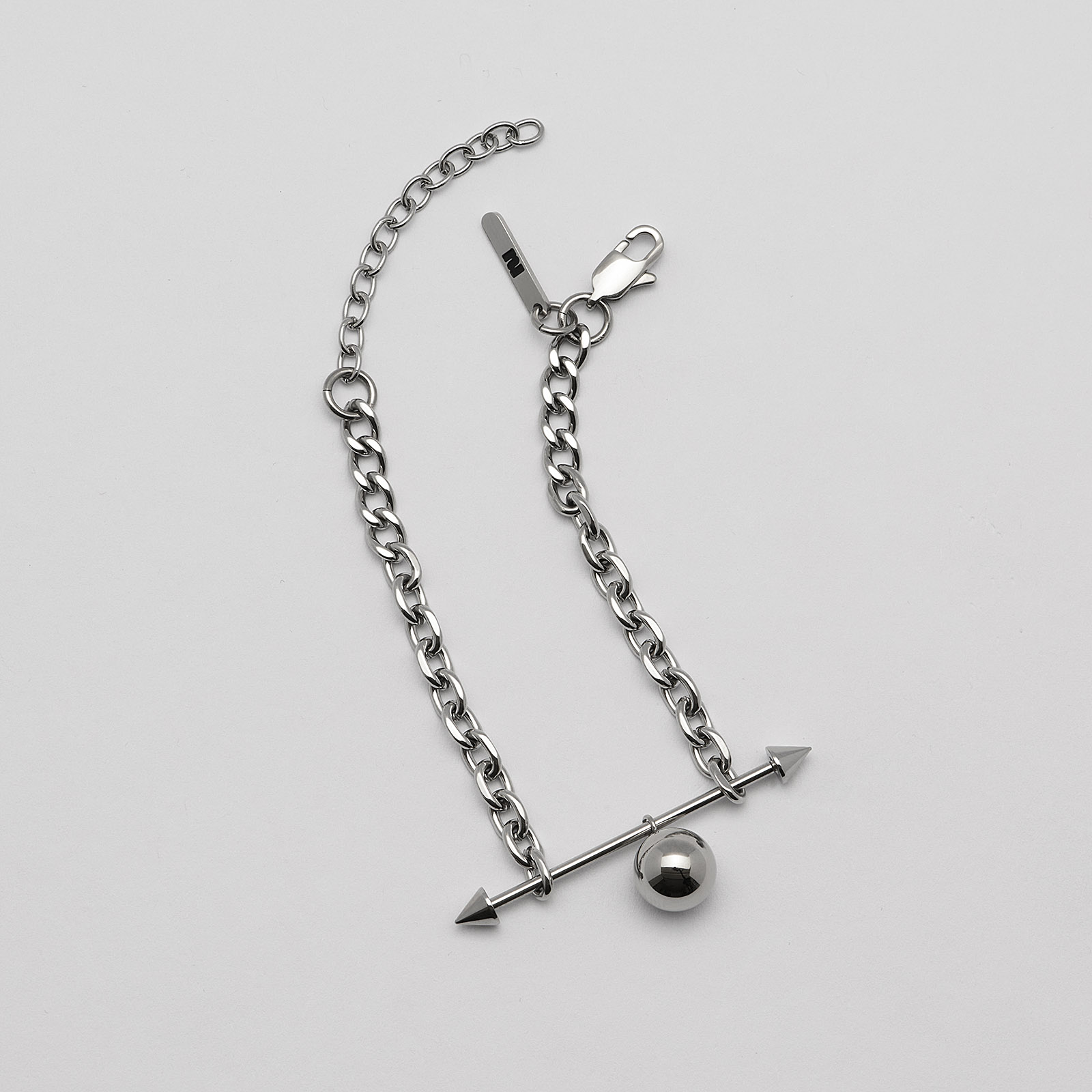 Armband stål, skivstång med spikes och boll - 16+4 cm