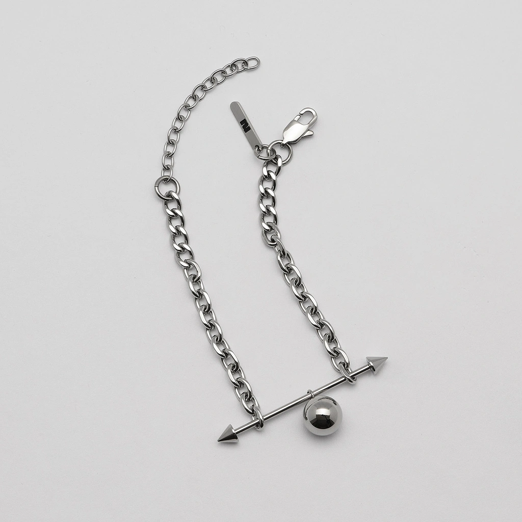 Armband stål, skivstång med spikes och boll - 16+4 cm