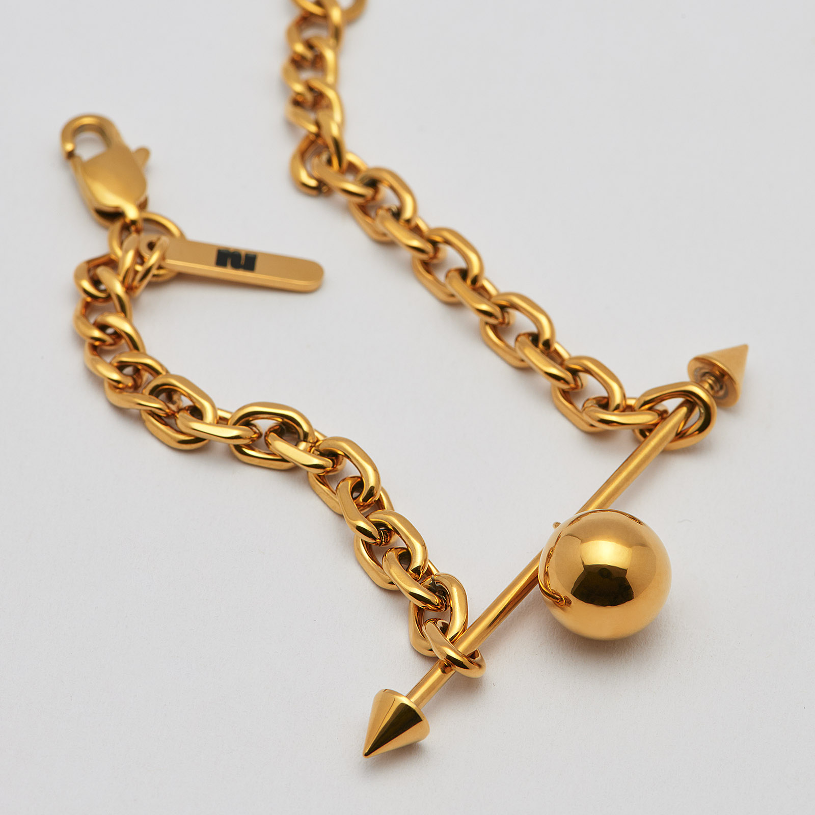 Armband guldpläterat stål, skivstång, boll - 16+4 cm