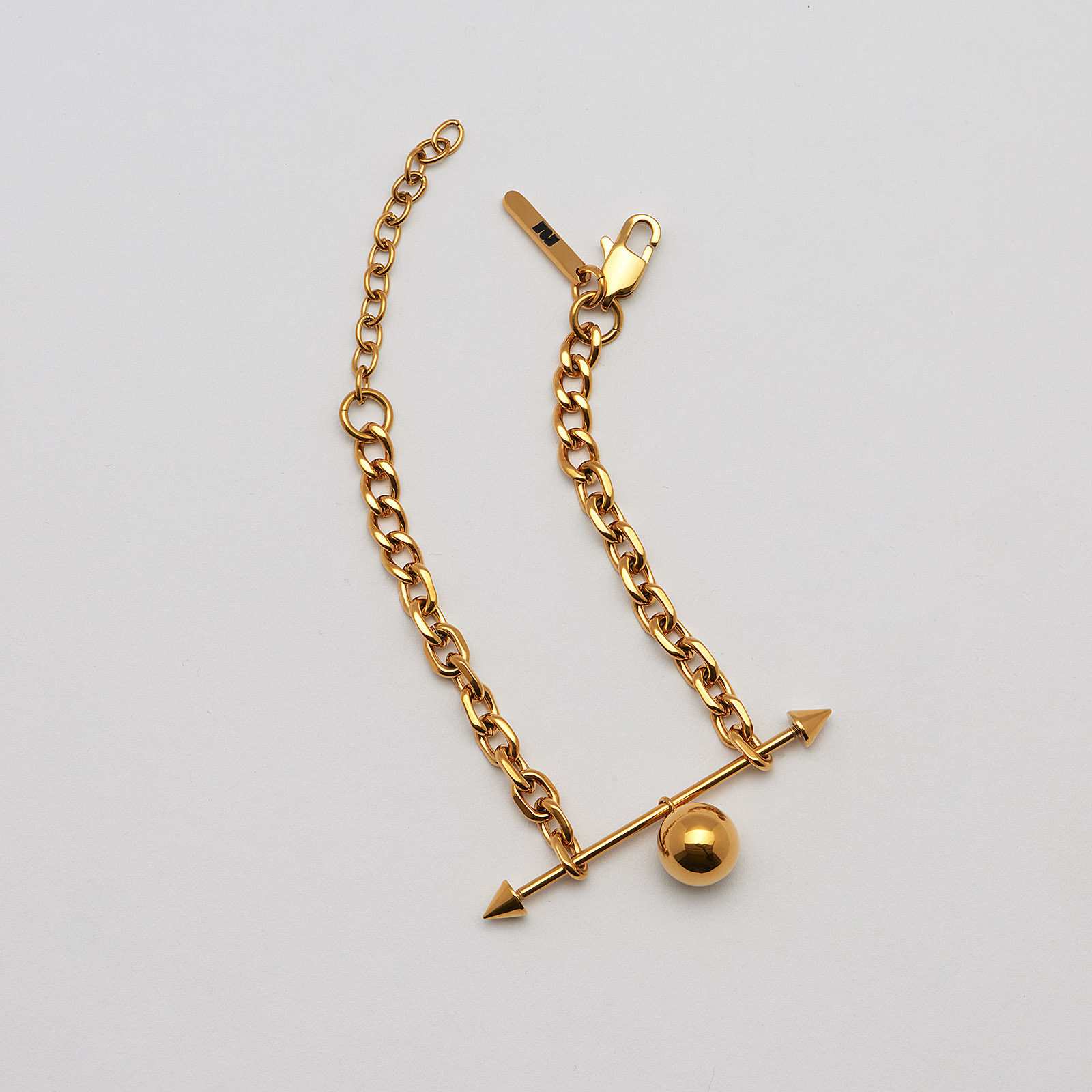 Armband guldpläterat stål, skivstång, boll - 16+4 cm