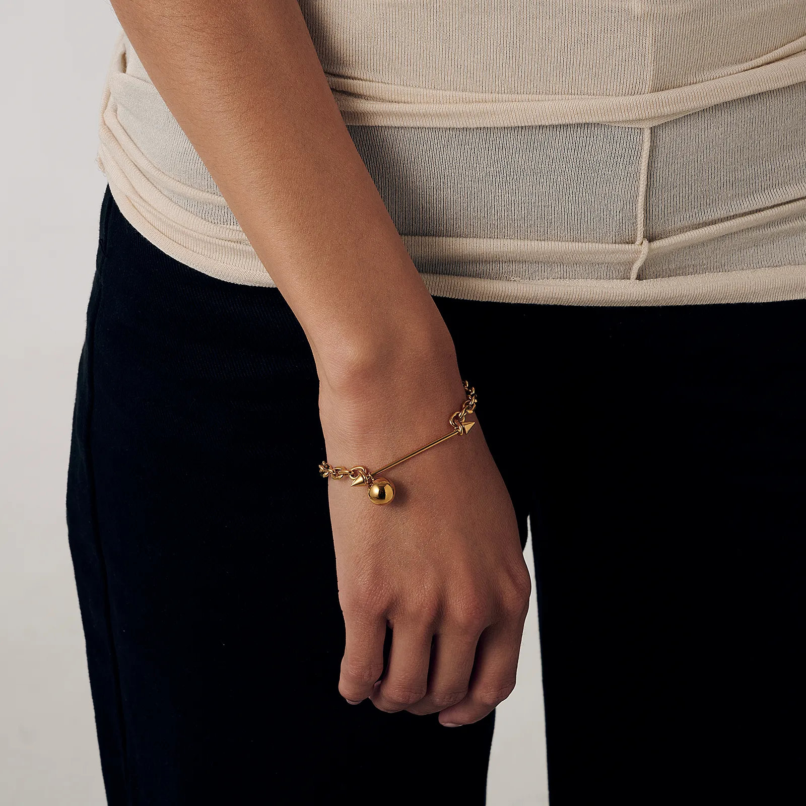 Armband guldpläterat stål, skivstång, boll - 16+4 cm