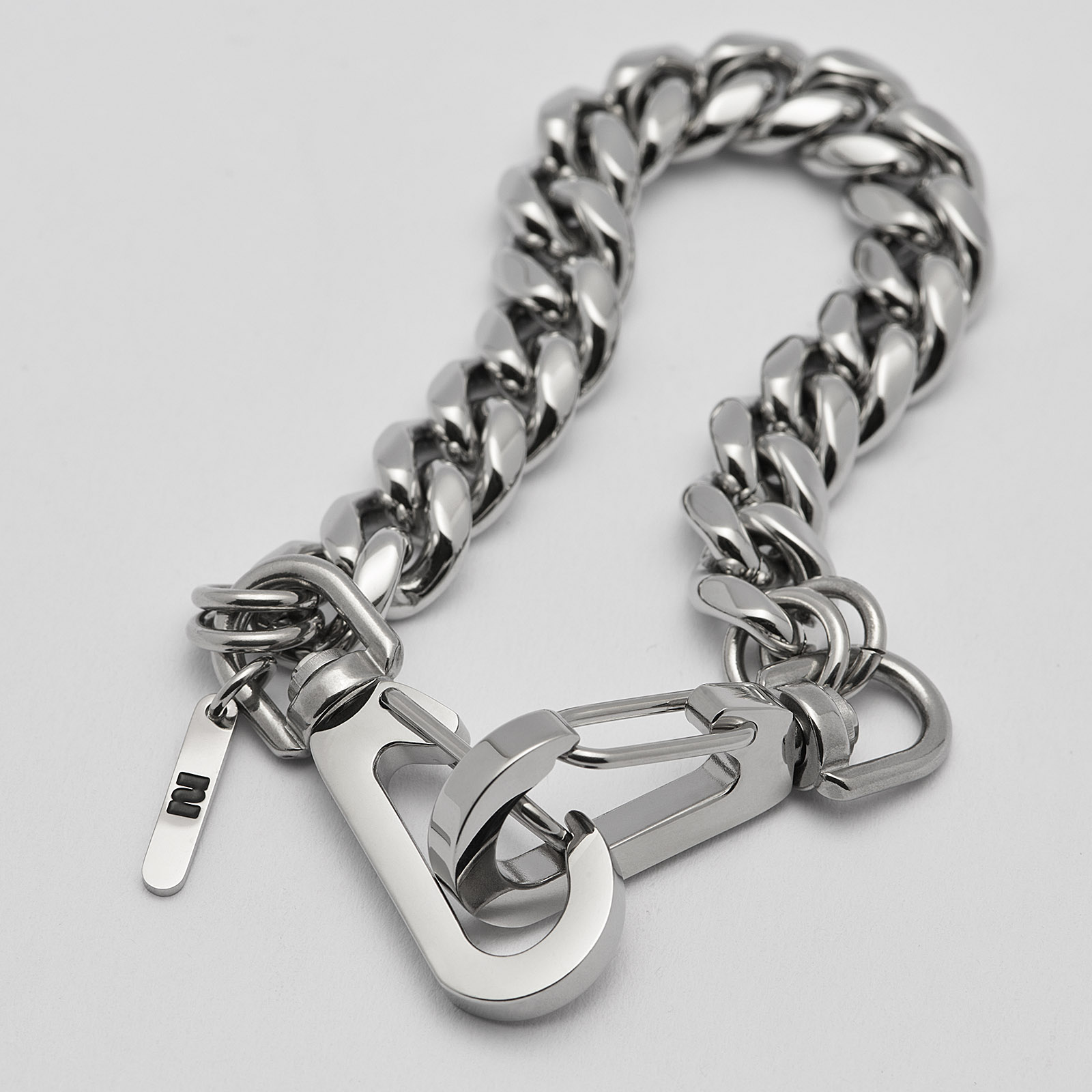 Armband i stål, pansarlänk med karbinhake - 10 mm x 20 cm