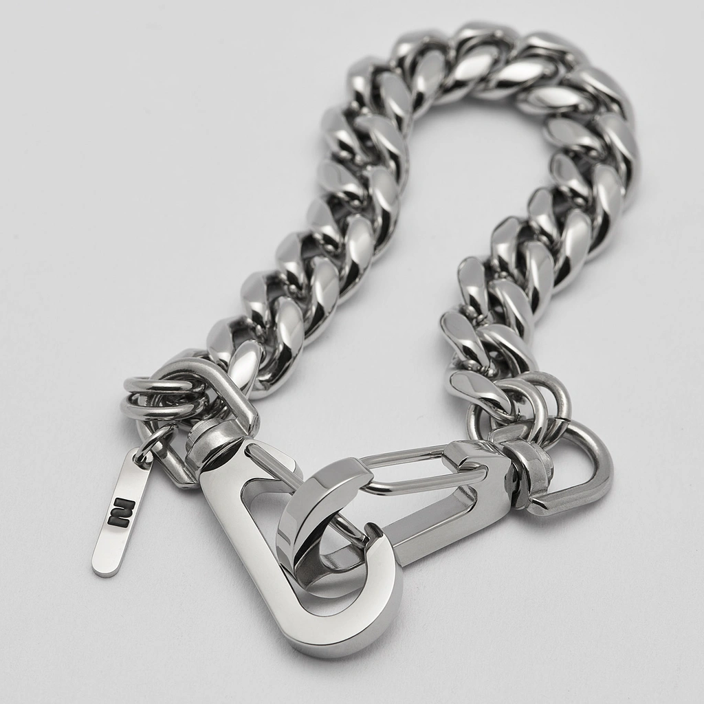 Armband i stål, pansarlänk med karbinhake - 10 mm x 20 cm