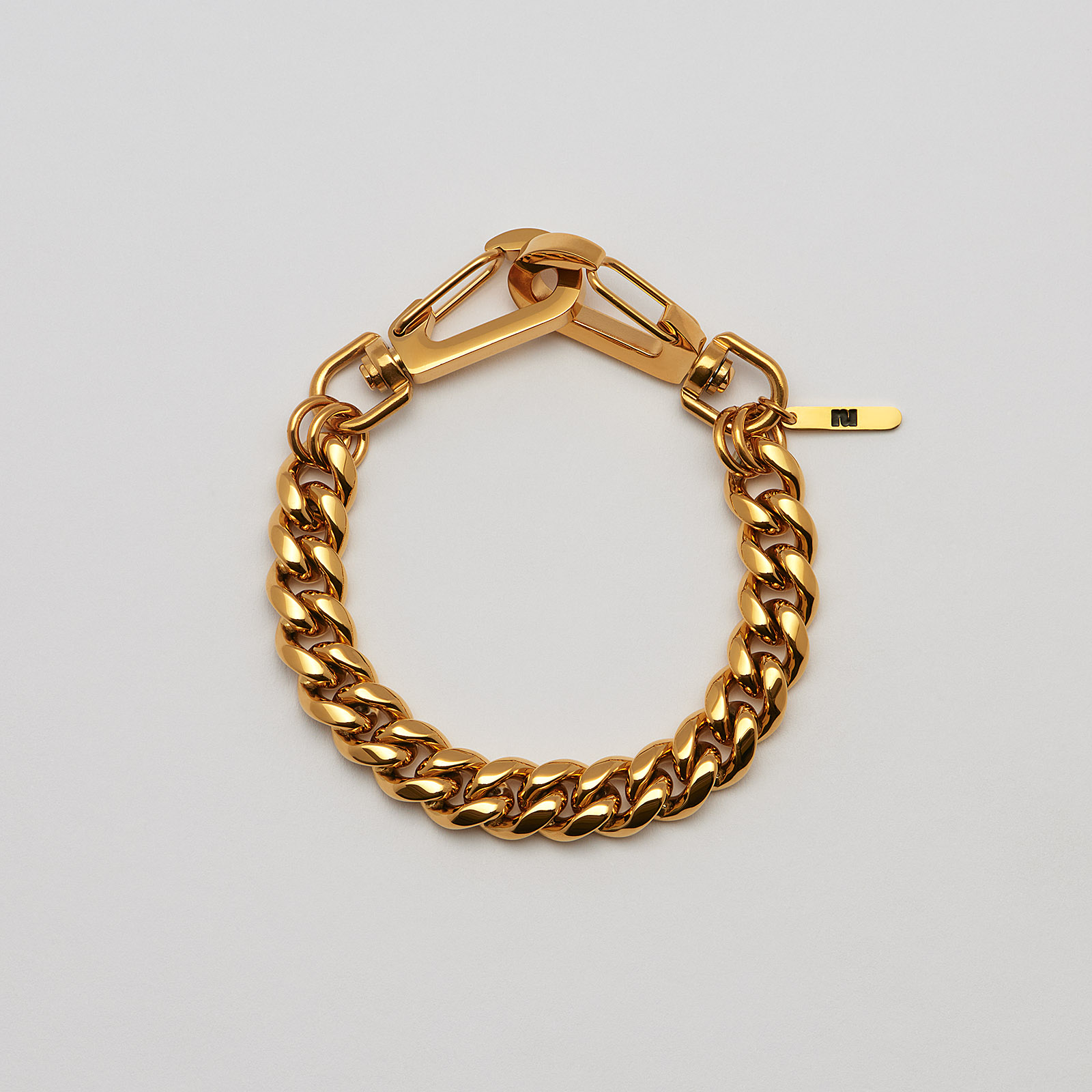 Armband i guldpläterat stål, pansarlänk med hake - 10 mm x 20 cm