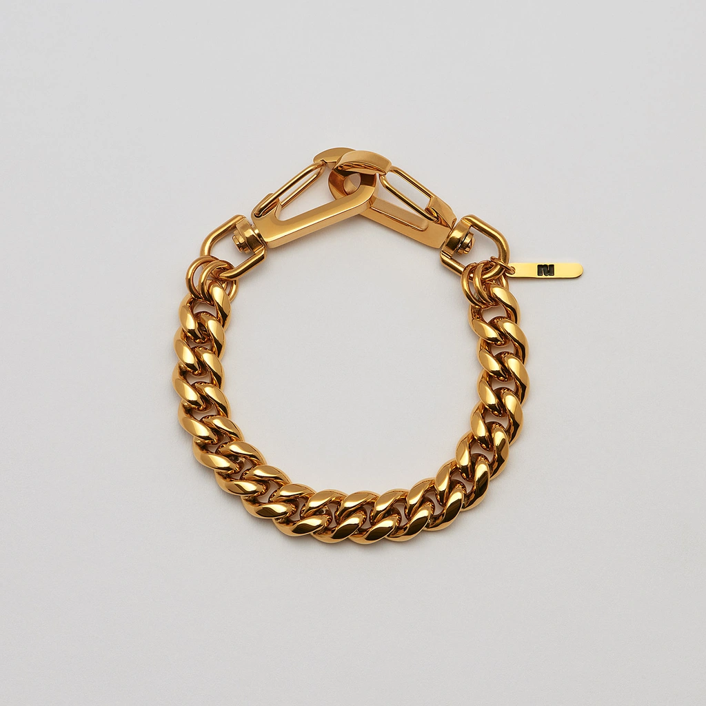 Armband i guldpläterat stål, pansarlänk med hake - 10 mm x 20 cm