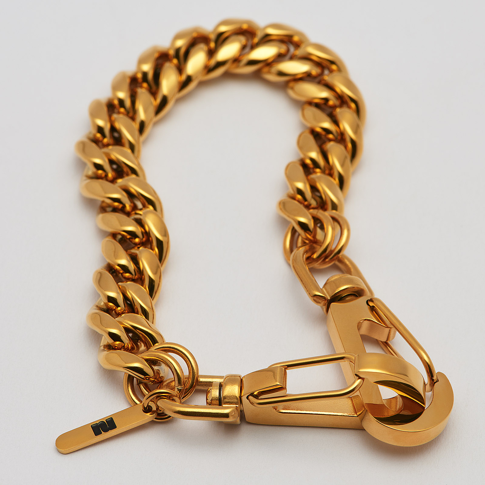 Armband i guldpläterat stål, pansarlänk med hake - 10 mm x 20 cm