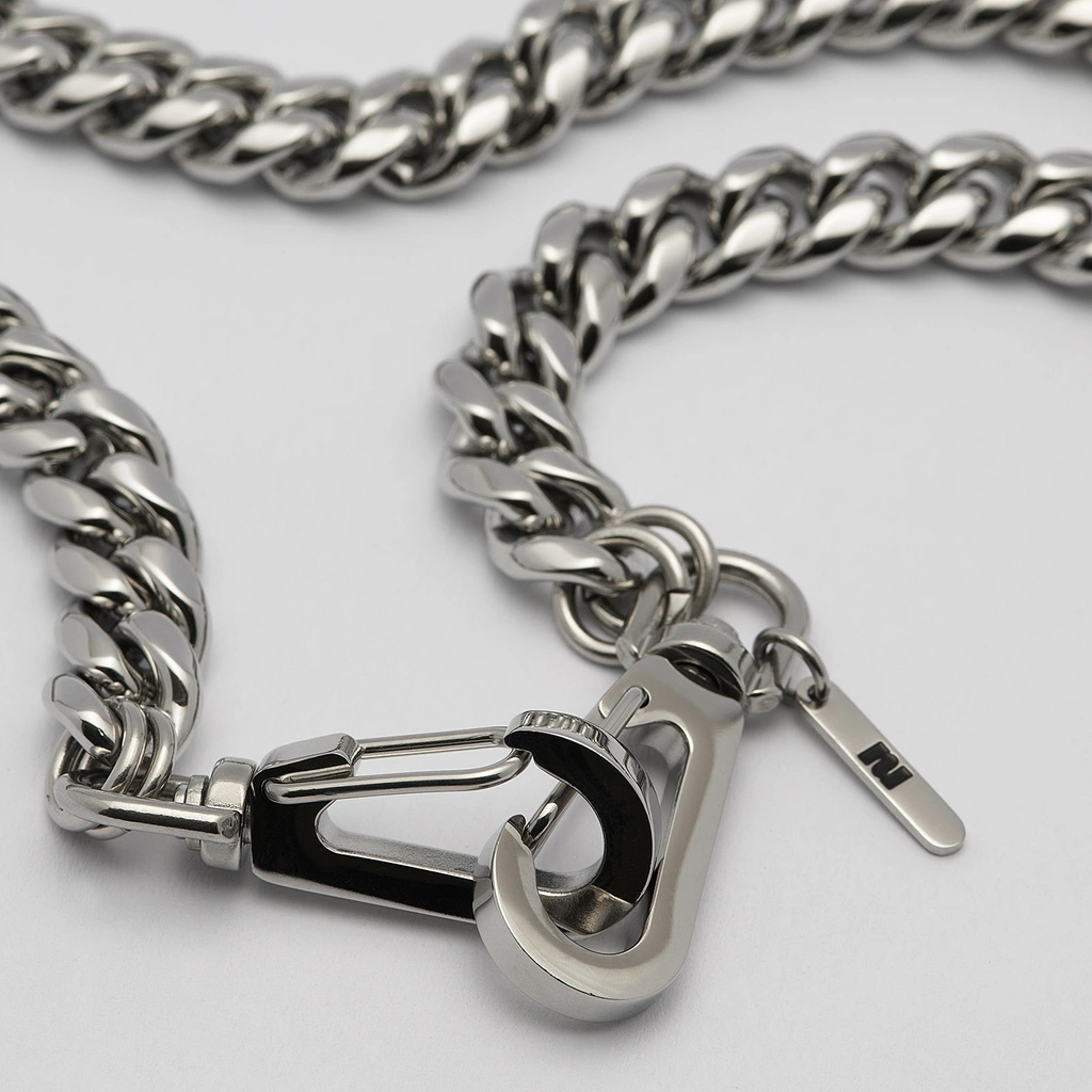 Halsband i stål, pansarlänk med hake - 10 mm x 43 cm