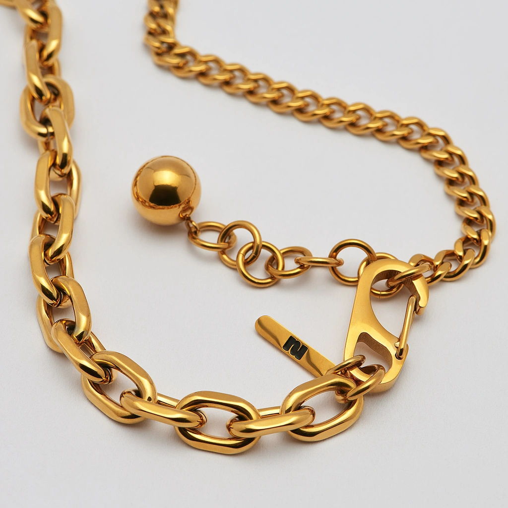 Halsband i guldpläterat stål, ankare/pansar - 82+4 cm