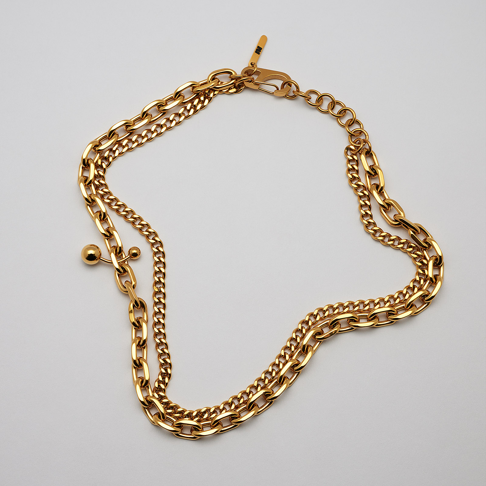 Halsband i guldpläterat stål, dubbelkedja - 40+5 cm