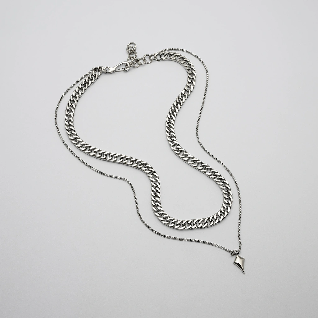 Halsband i stål, dubbelkedja med pil- 50/57+5 cm