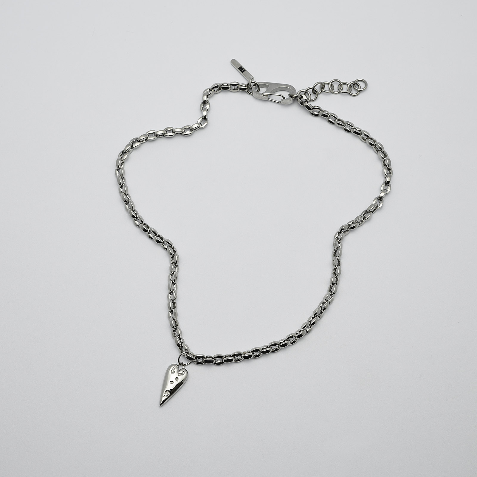 Halsband i stål, kedja med hjärta - 5 mm x 40+5 cm