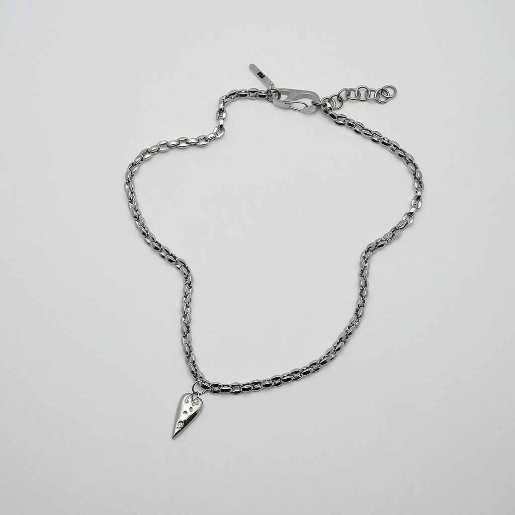Halsband i stål, kedja med hjärta - 5 mm x 40+5 cm