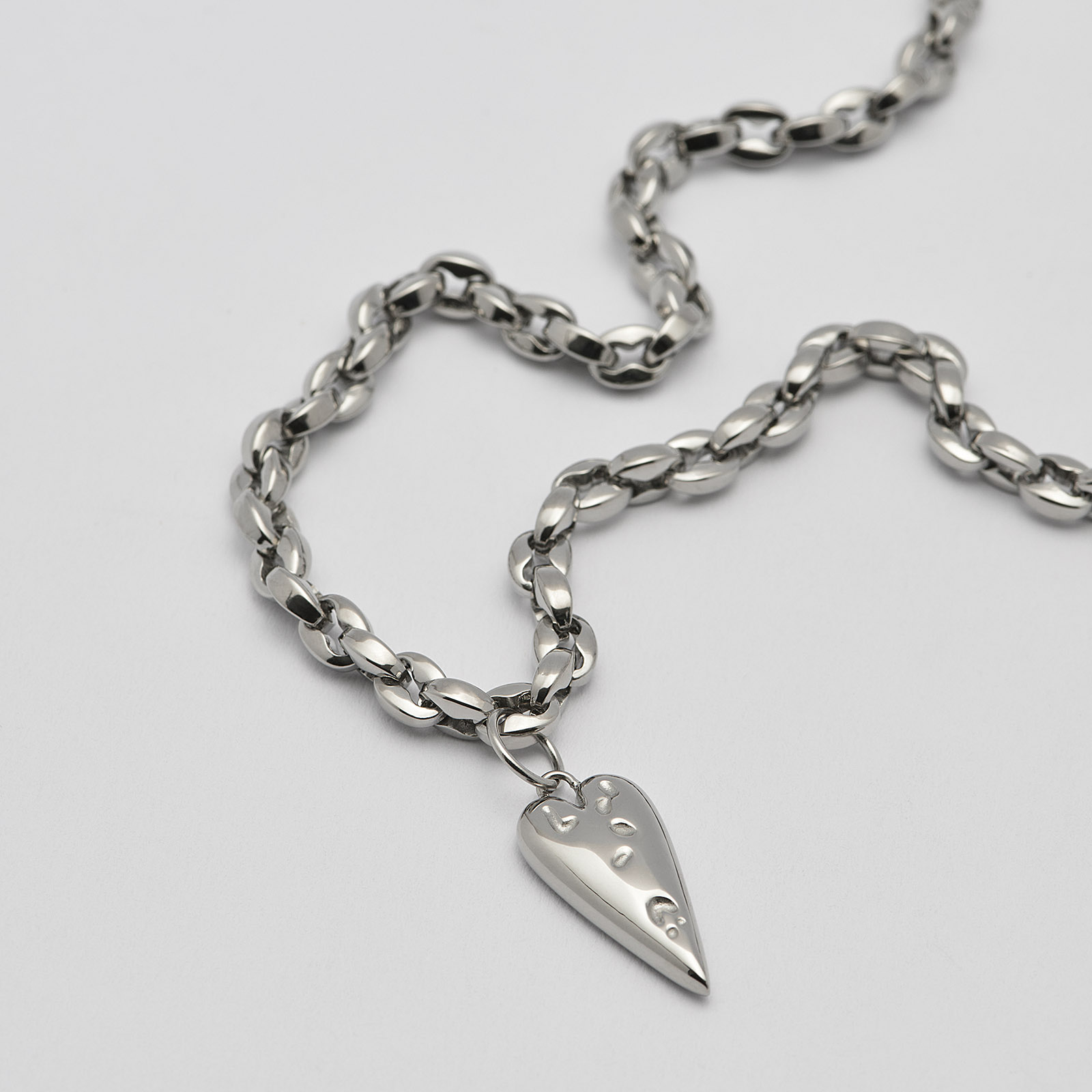Halsband i stål, kedja med hjärta - 5 mm x 40+5 cm