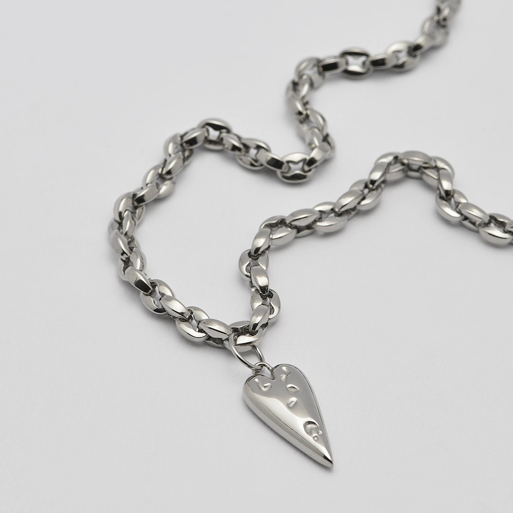 Halsband i stål, kedja med hjärta - 5 mm x 40+5 cm