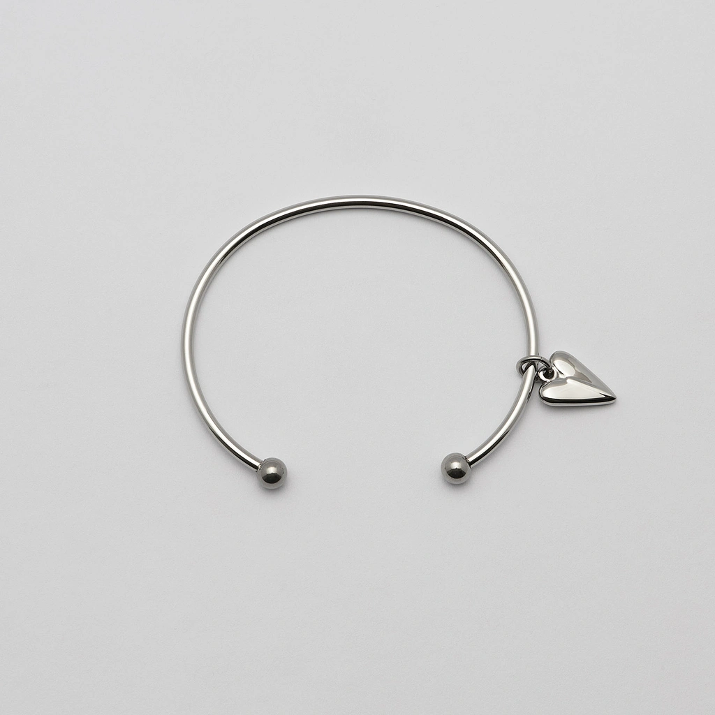 Armband i stål, bangle med hjärta - 2,5 mm x 66,5 mm