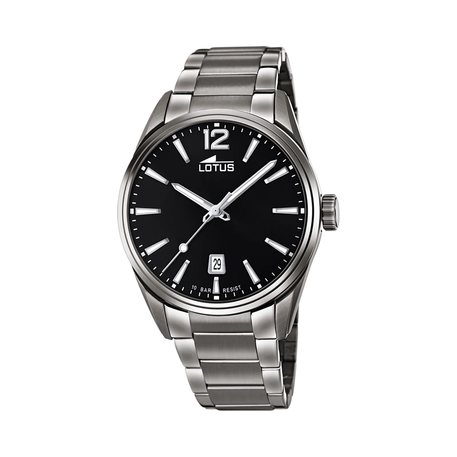 Lotus herrklocka -  metallband, stål/svart, 42 mm