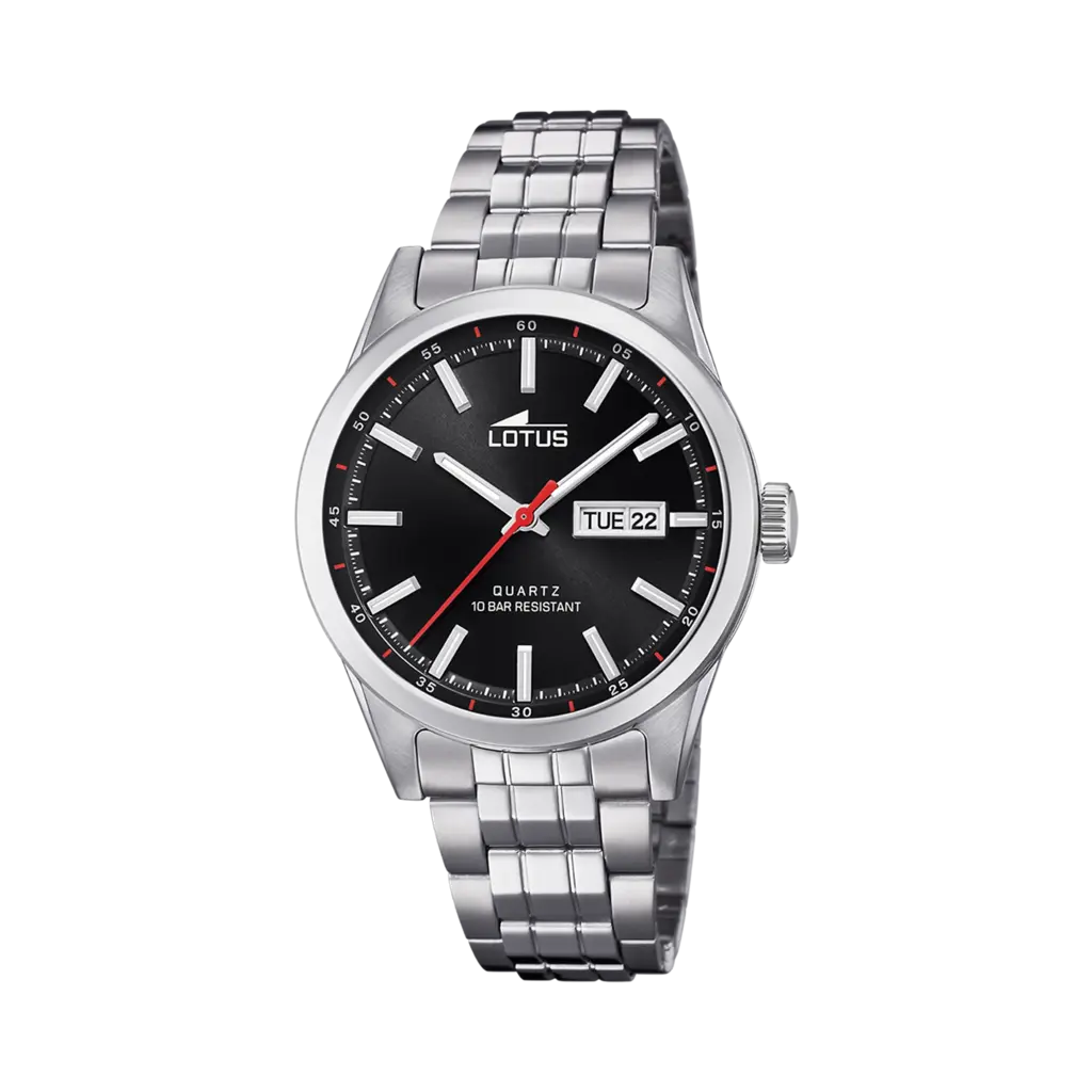 Lotus herrklocka - dag/datum, stål/svart, 42mm