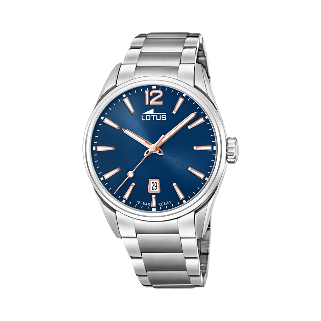 Lotus herrklocka -  datum, stål/blå, 42 mm