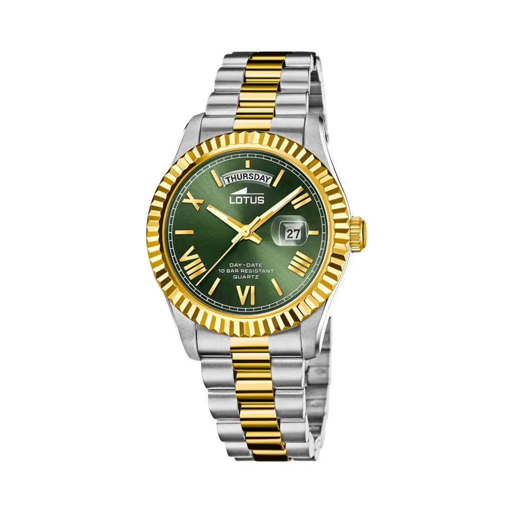 Lotus herrklocka -  dag/datum, bicolor/grön, 41,5 mm