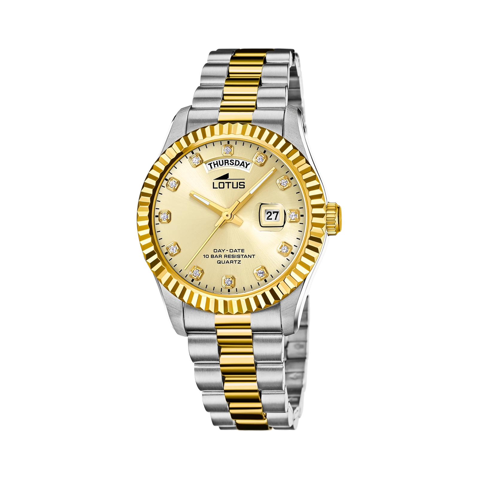 Lotus herrklocka -  dag/datum, bicolor/beige, 41,5 mm