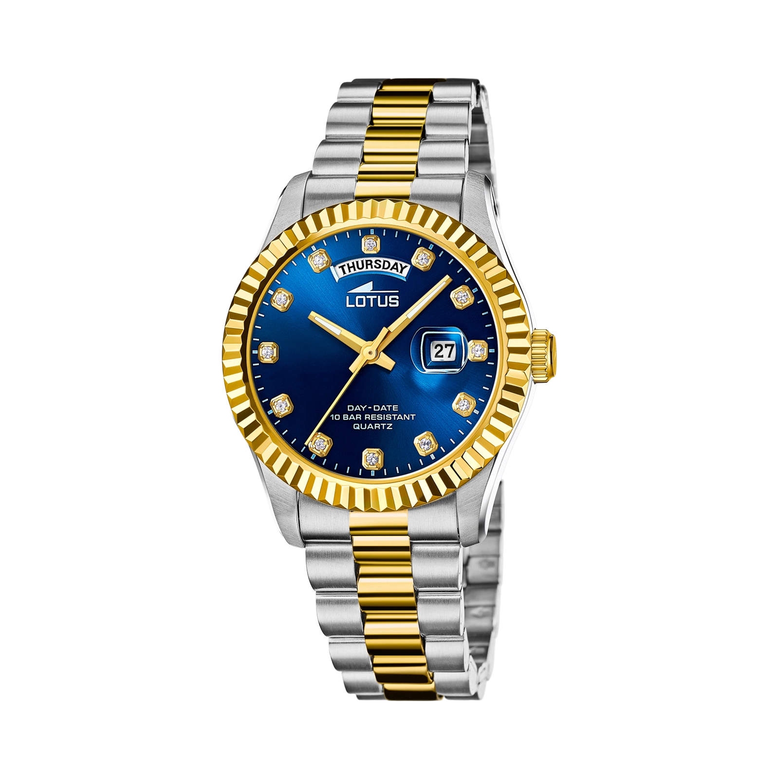 Lotus herrklocka -  dag/datum, bicolor/blå, index, 41,5 mm