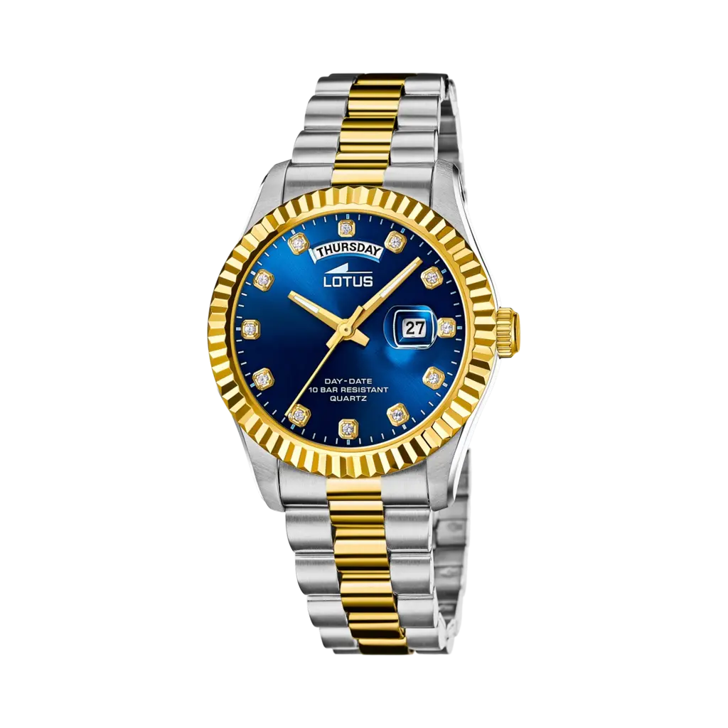 Lotus herrklocka -  dag/datum, bicolor/blå, index, 41,5 mm