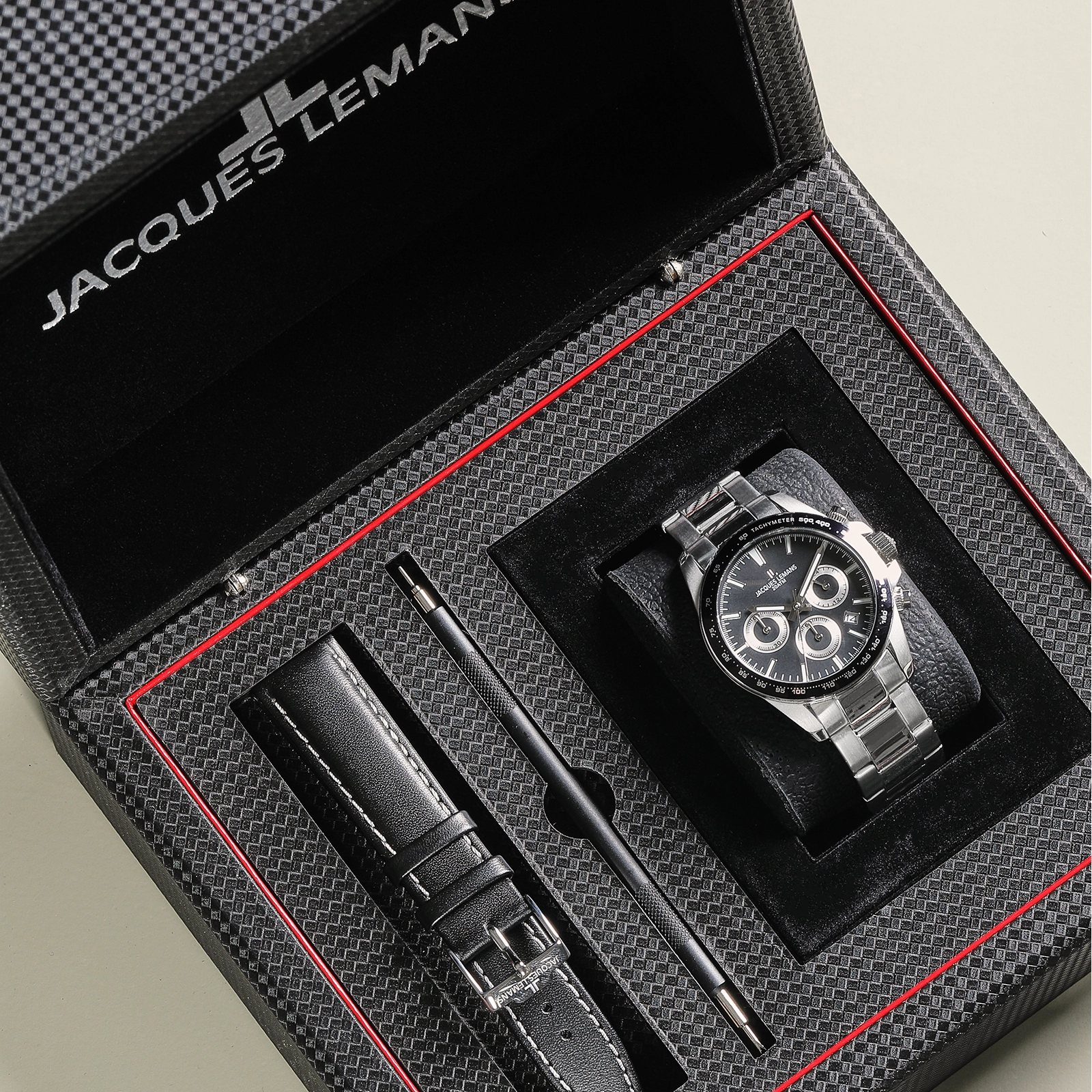 Jacques Lemans Liverpool - klockset herr, stål/svart, 41 mm