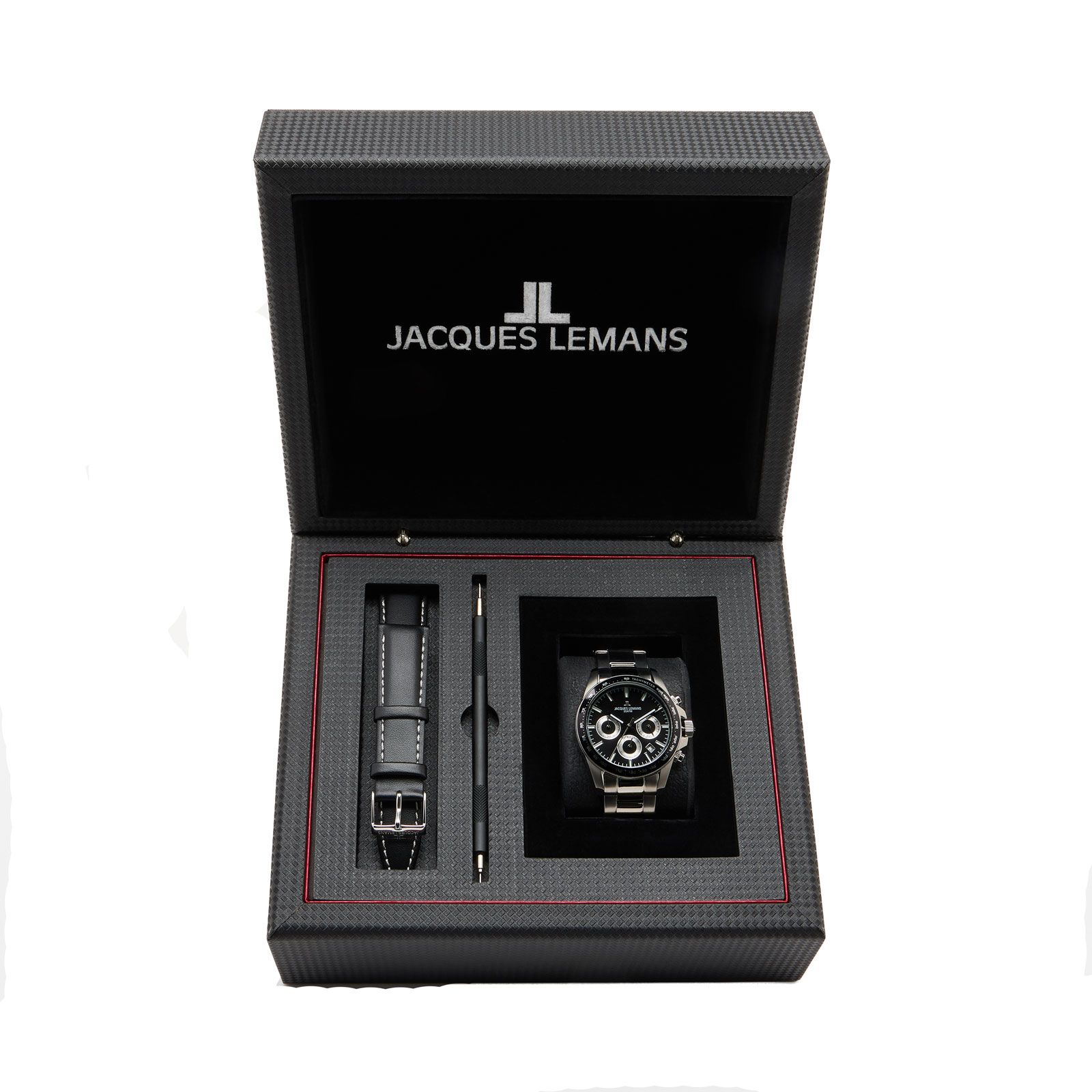 Jacques Lemans Liverpool - klockset herr, stål/svart, 41 mm