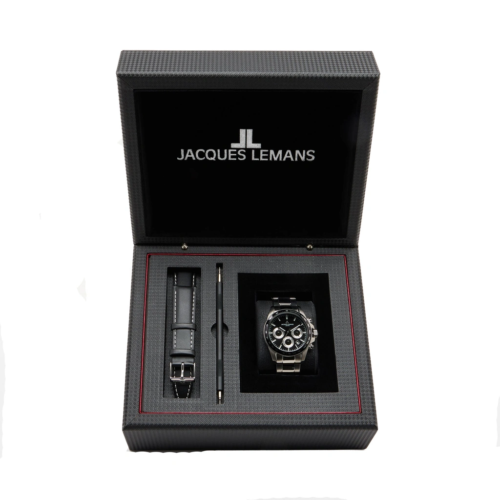 Jacques Lemans Liverpool - klockset herr, stål/svart, 41 mm