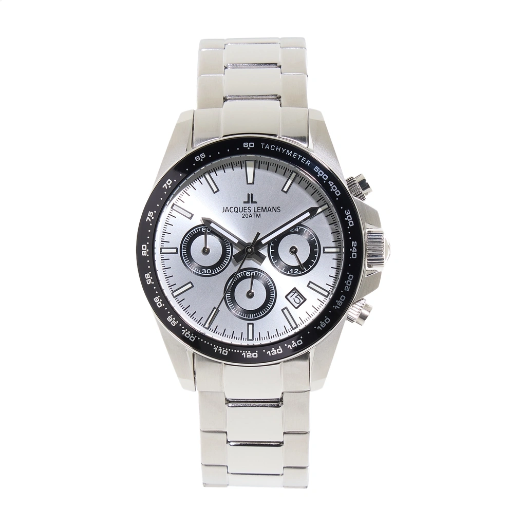 Jacques Lemans Liverpool - klockset herr, stål/vit, 41 mm
