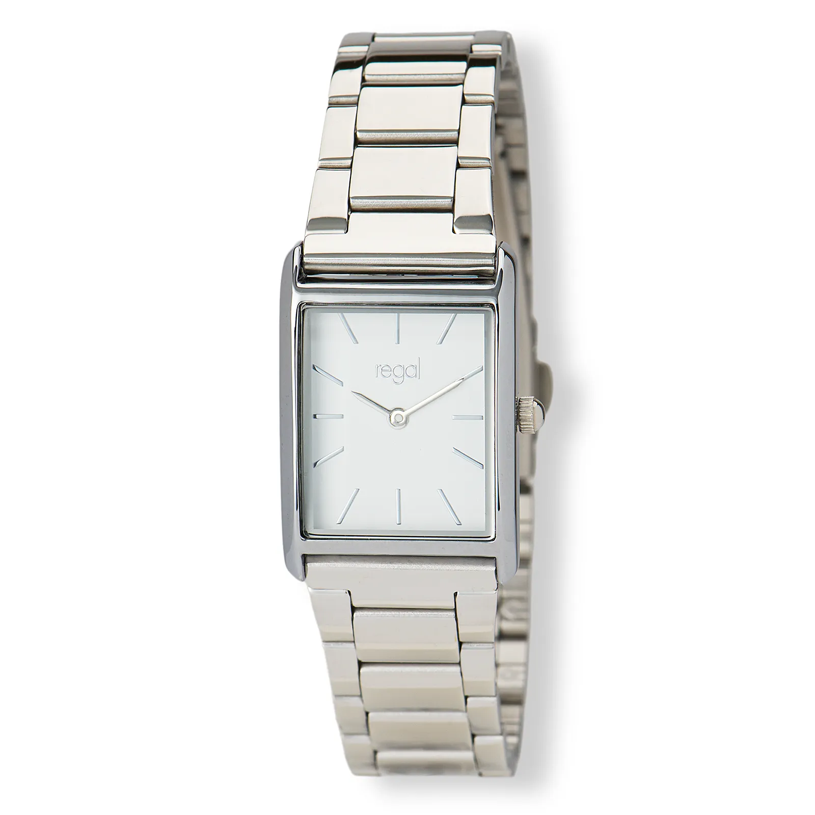 Regal rektangulär dam vit/silver, metallband - R89314-132