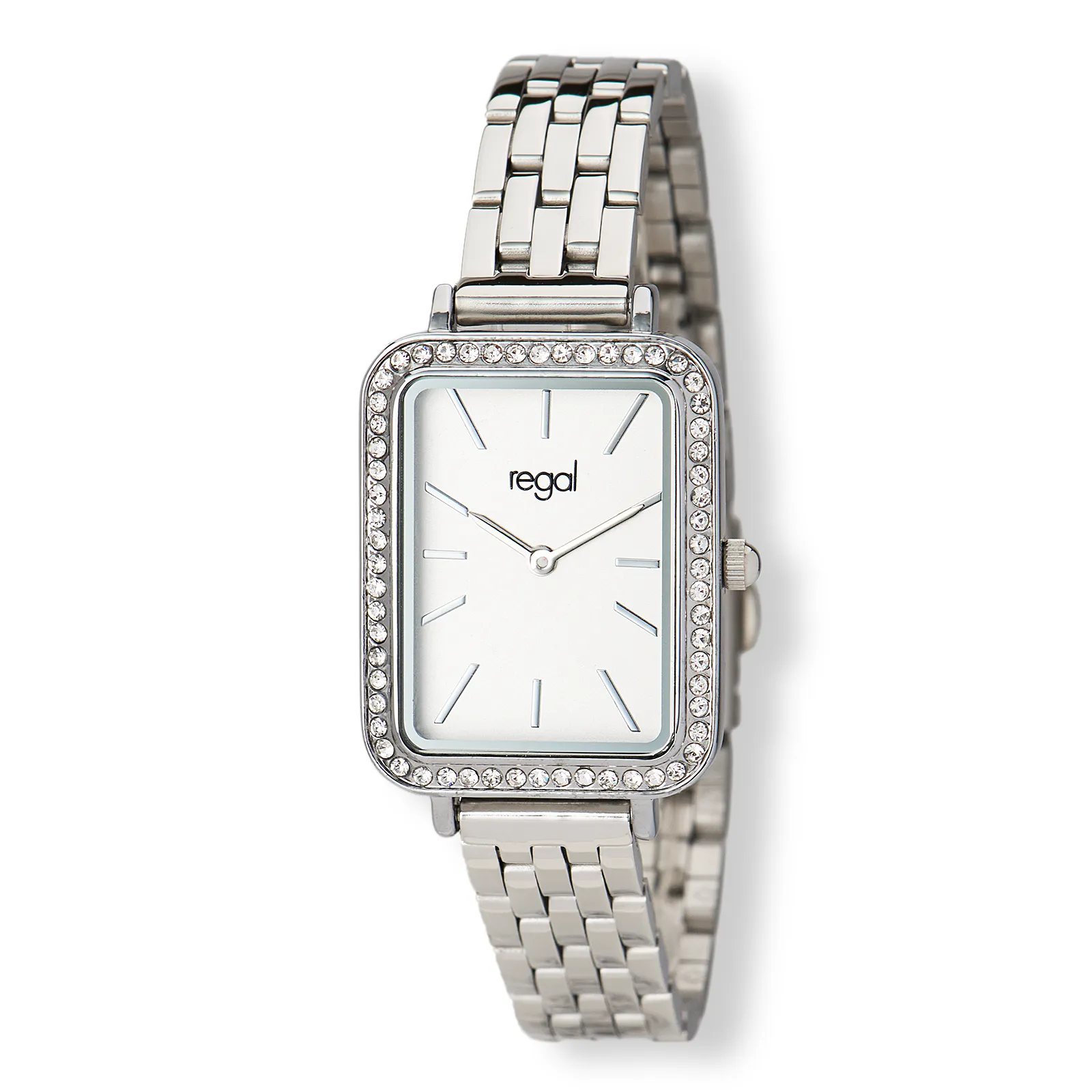 Regal rektangulär dam vit/silver, metallband - R89344-132