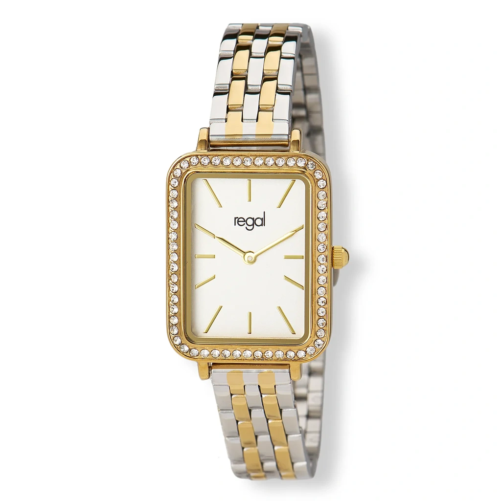 Regal rektangulär dam vit/bicolor, metallband - R89346-132