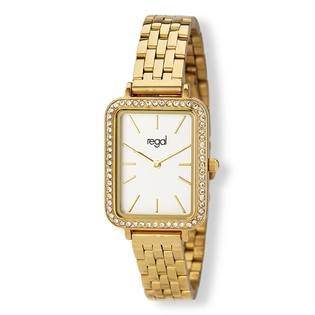 Regal rektangulär dam vit/guld, metallband - R89348-132