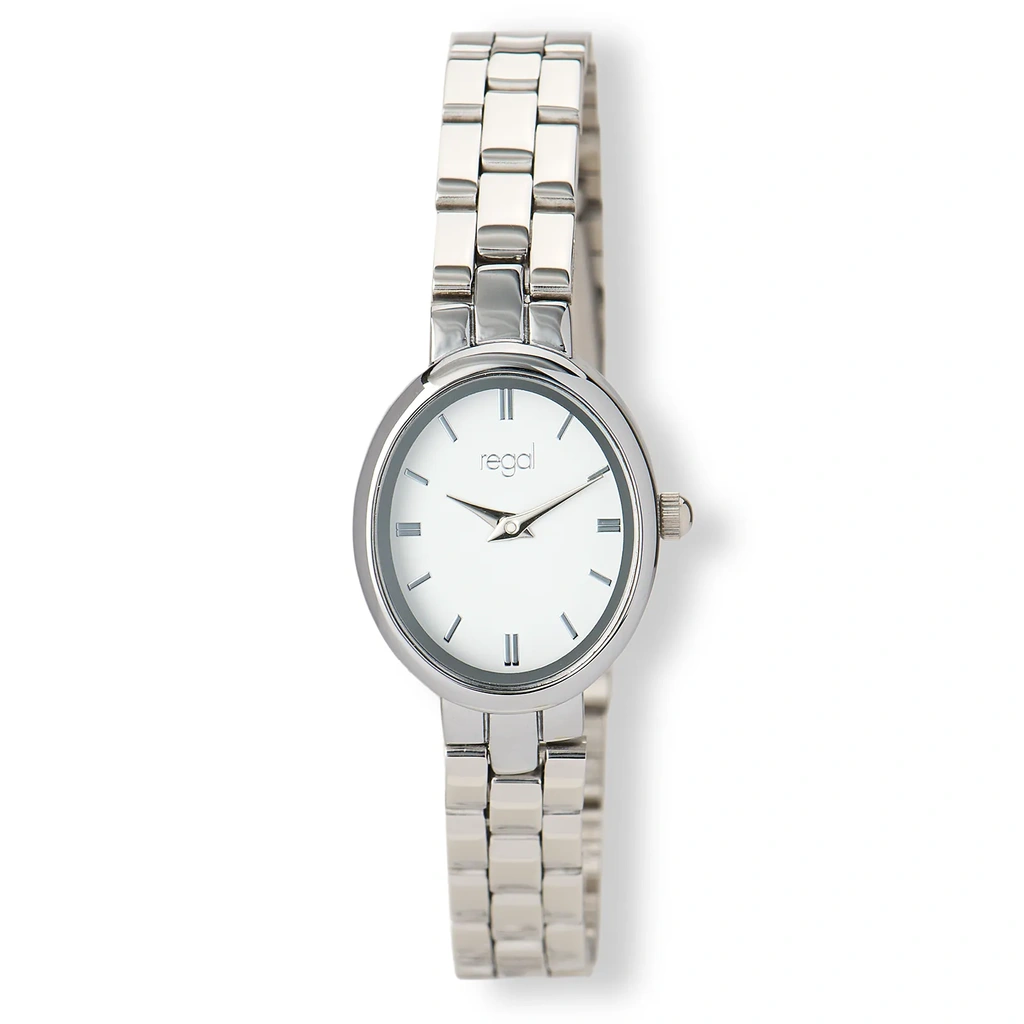 Regal oval dam vit/silver, metallband - R89364-132