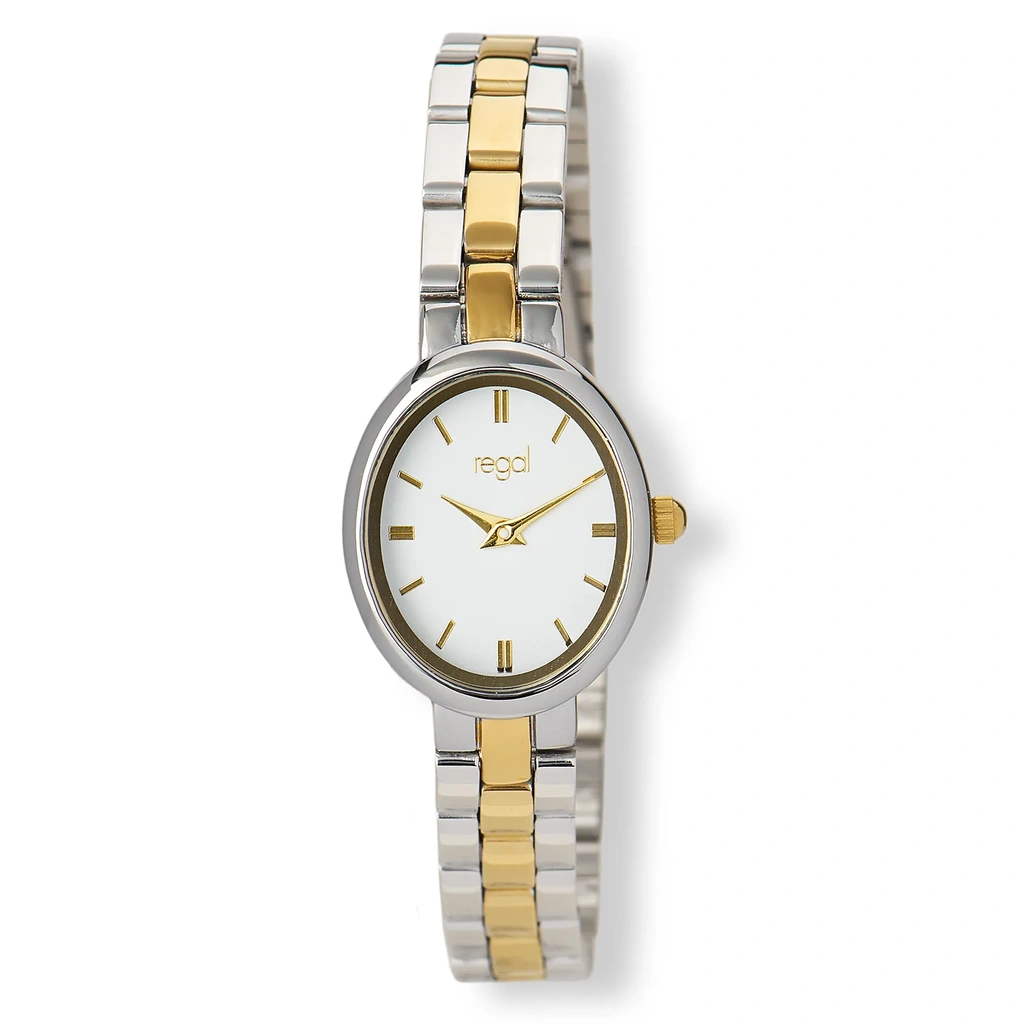 Regal oval dam vit/bicolor, metallband - R89366-132