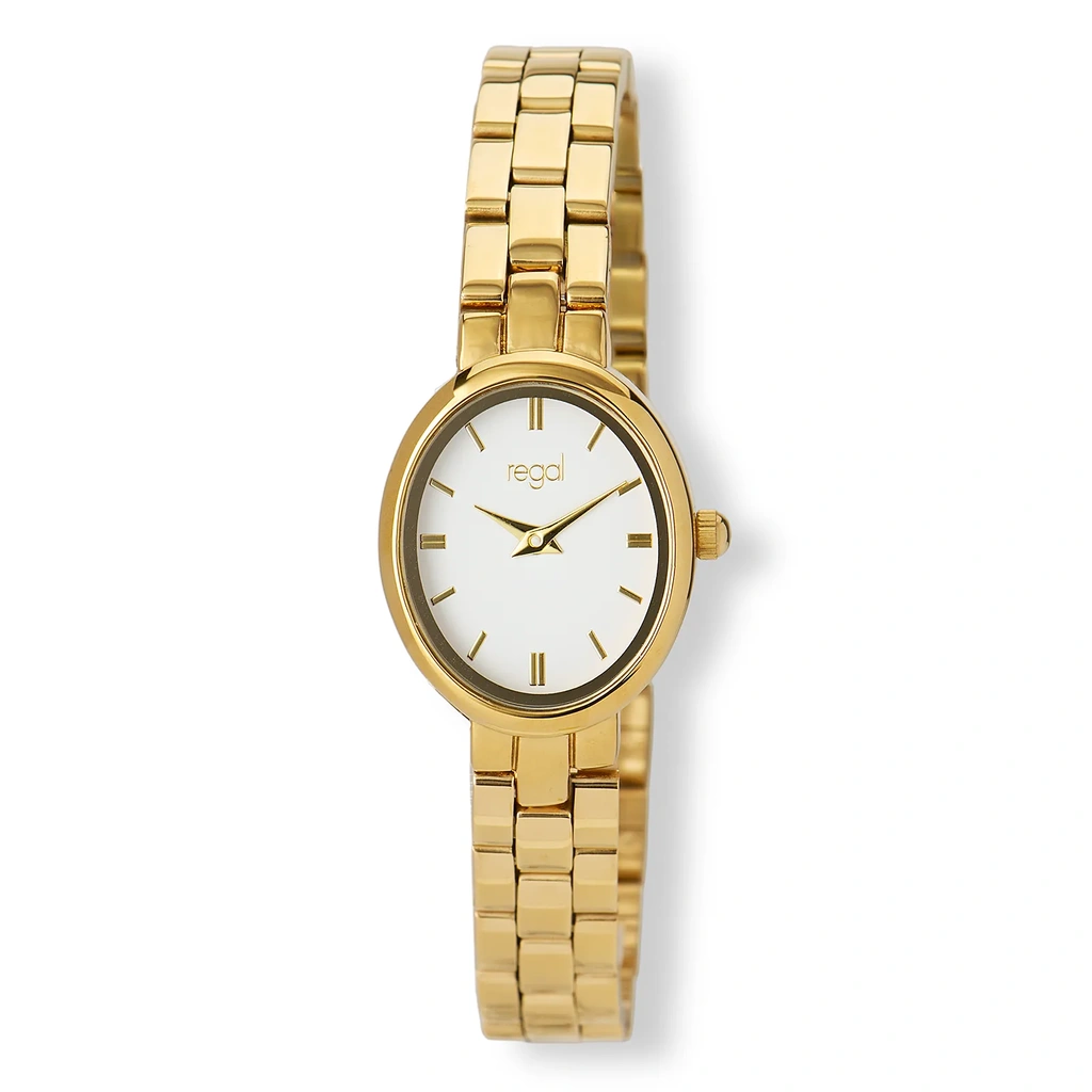 Regal oval dam vit/guld, metallband - R89368-132