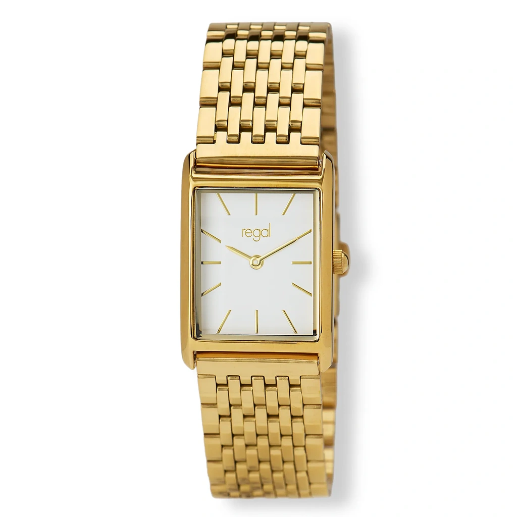 Regal rektangulär dam vit/guld, metallband - R89458-132