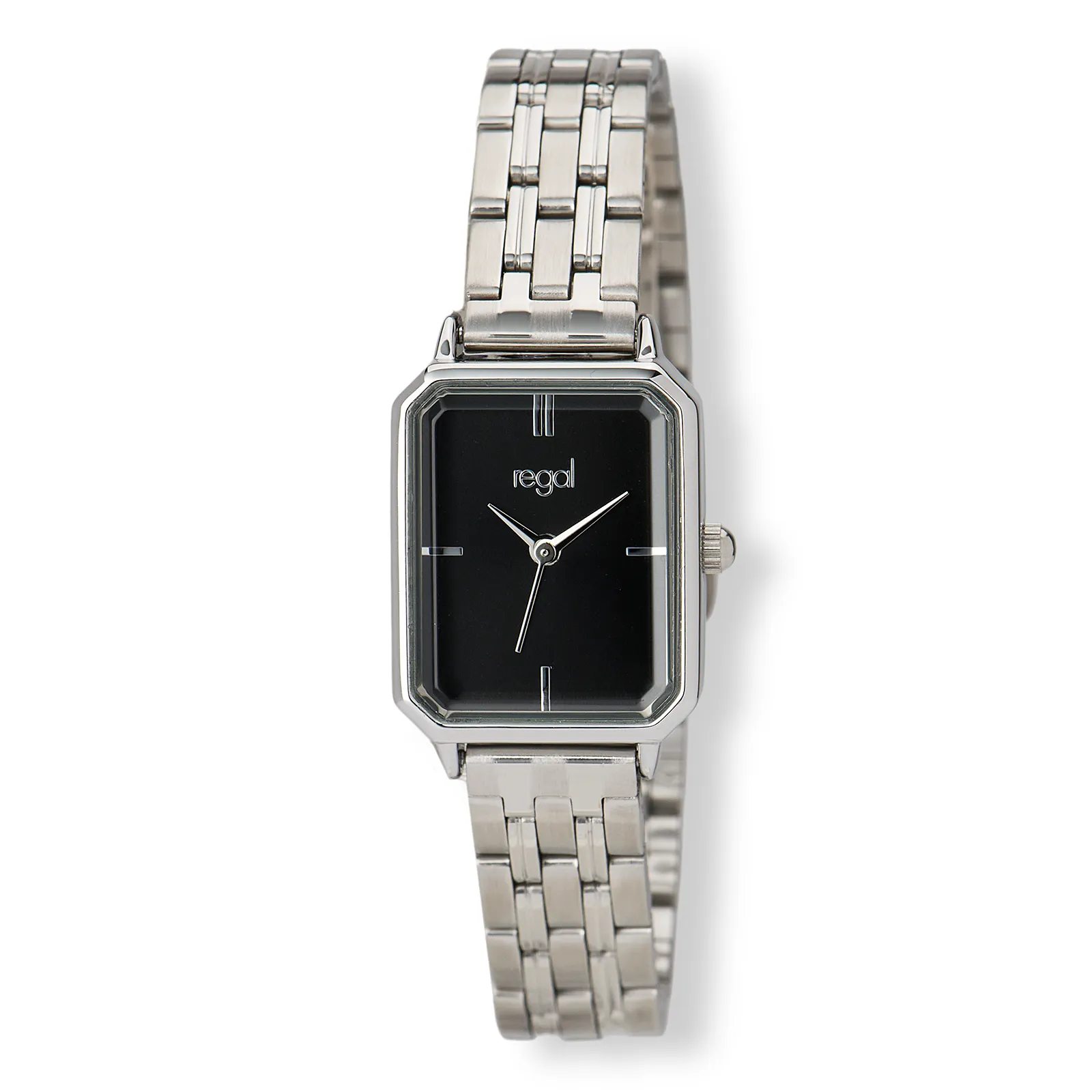 Regal rektangulär dam svart/silver, metallband - R89914-232