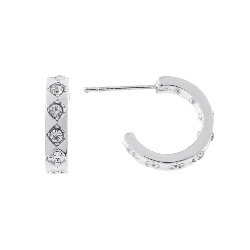 Silverfärgade örhängen, C-hoops med glasstenar - 0,4x1,2 cm