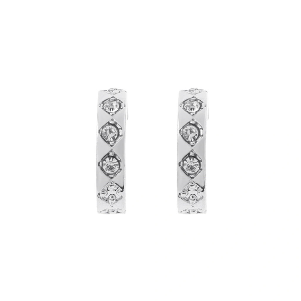 Silverfärgade örhängen, C-hoops med glasstenar - 0,4x1,2 cm