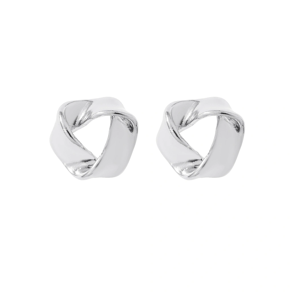 Silverfärgade örhängen, tvinnade ringar studs - 1,7x1,7 cm