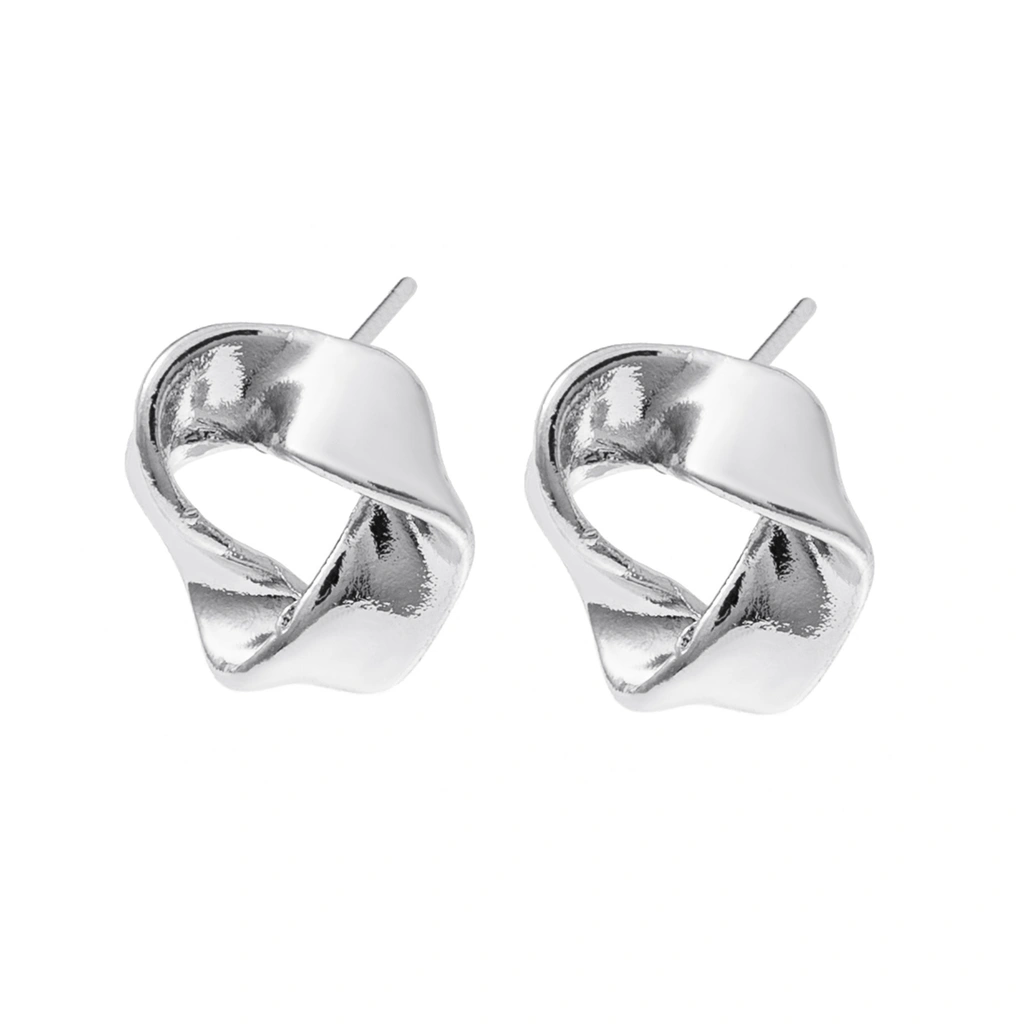 Silverfärgade örhängen, tvinnade ringar studs - 1,7x1,7 cm