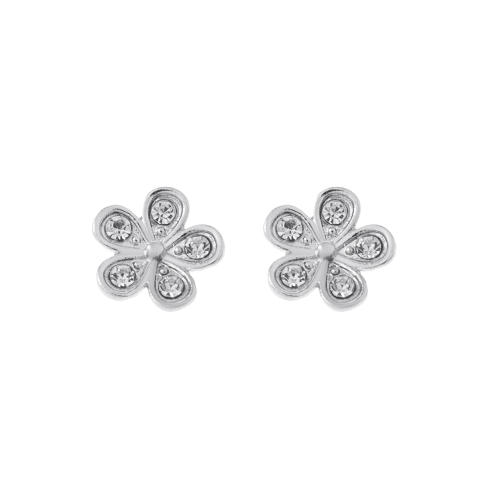 Silverfärgade örhängen, blomformade studs med stenar - 1x1 cm