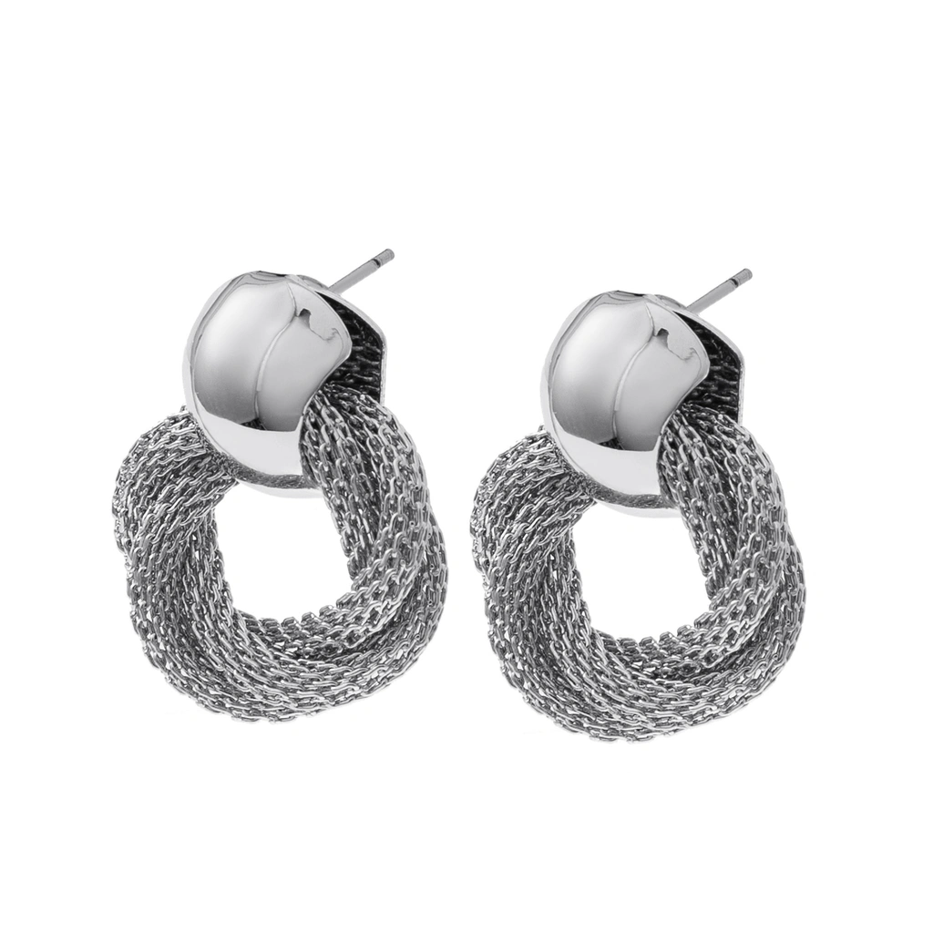 Silverfärgade örhängen, door knocker med mesh - 2,2x2,5 cm